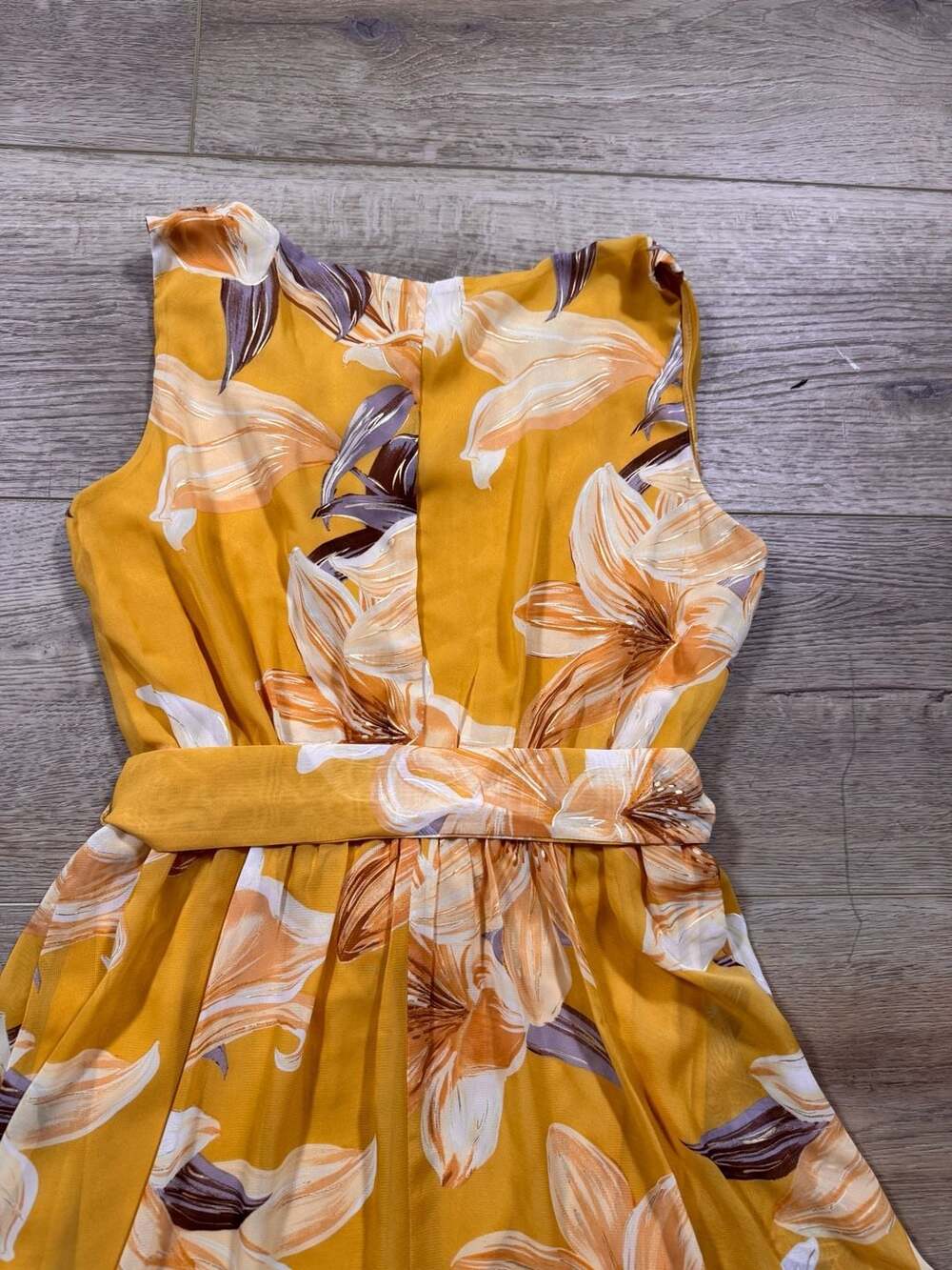 Kate & Lily Yellow Floral Lily Print Maxi Dress Cowl Neck Size 4 - Picture 11 of 14